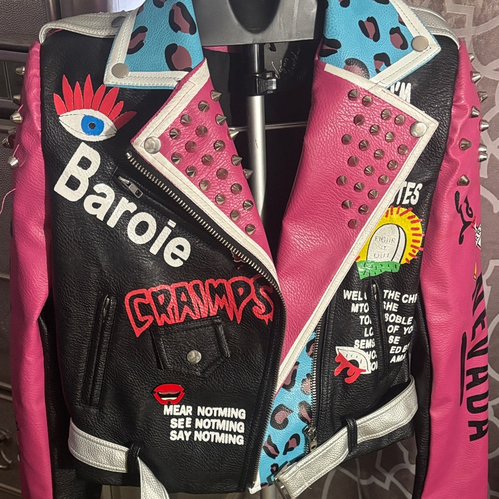 AKIRA Pink Studded Leather Jacket - Picture 2 of 4